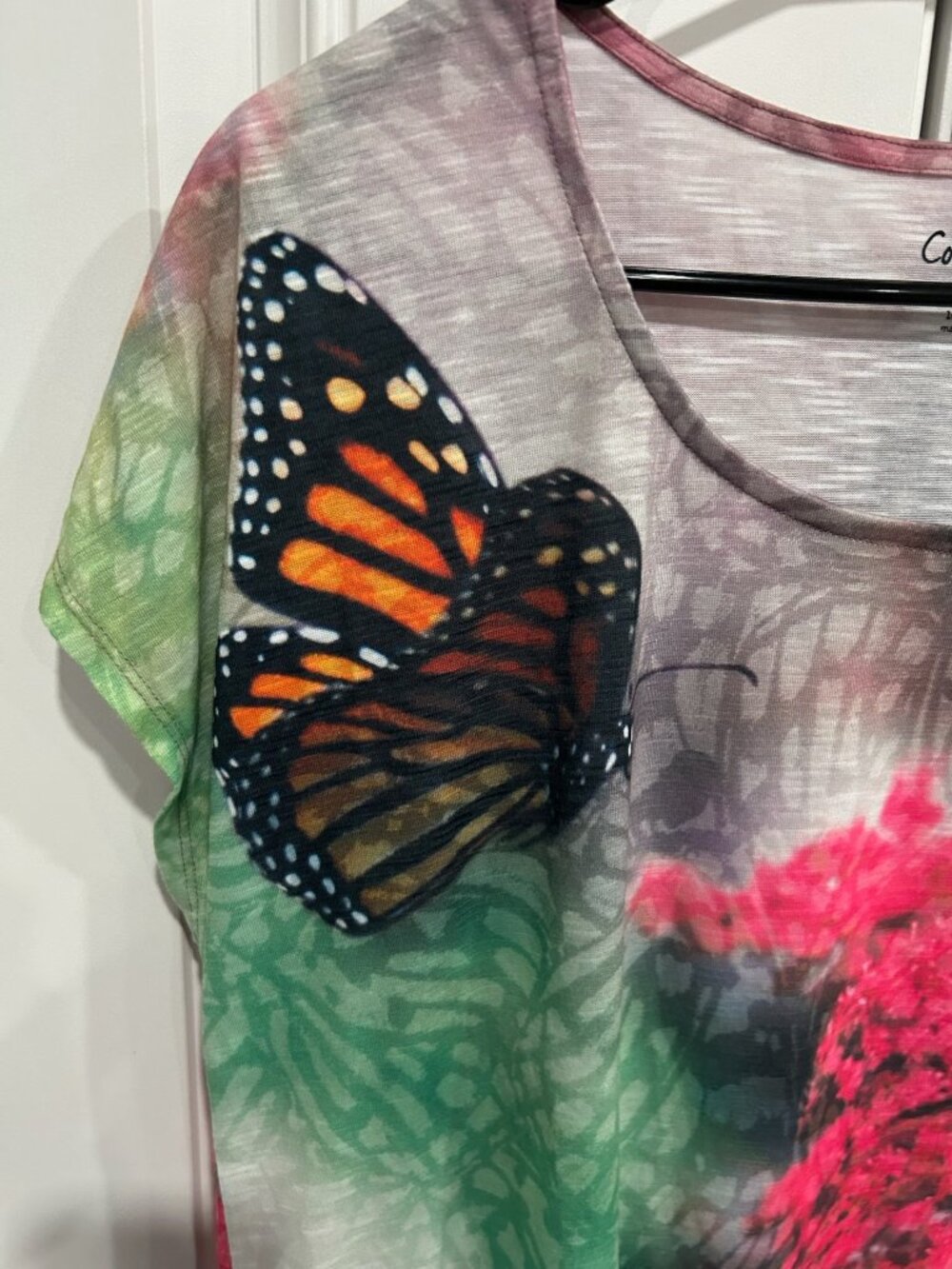 Coral Bay Butterfly Print Short Sleeve Top Size Large Spring Summer Aesthetic - Picture 4 of 10